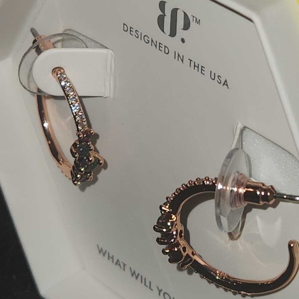 Bomb Party OG Earrings RBP5693 Effortless Style Black fire opal NWT Rose Gold